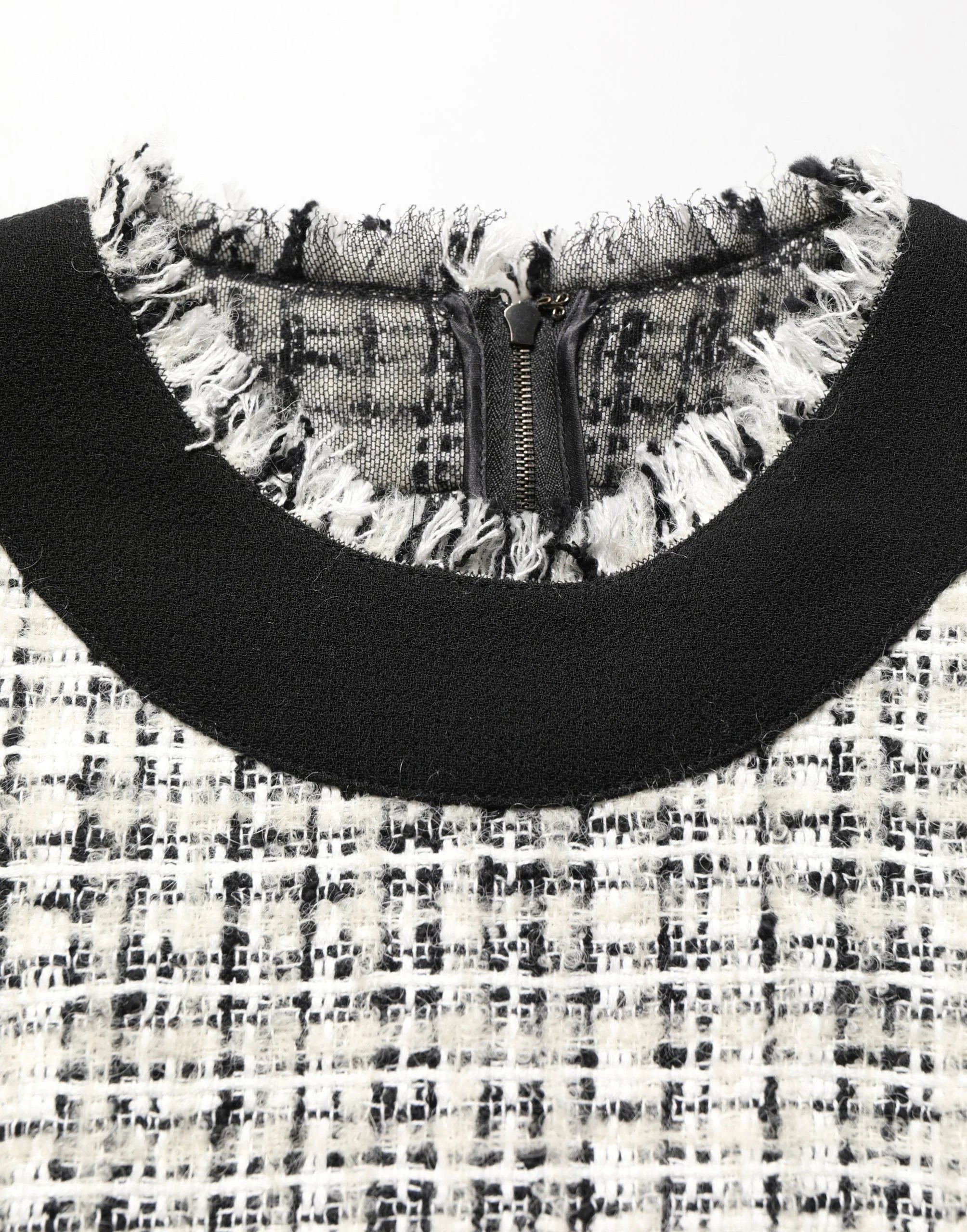 Dolce & Gabbana Black White Tweed Sheath A-line Midi Dress - IT36|XXS