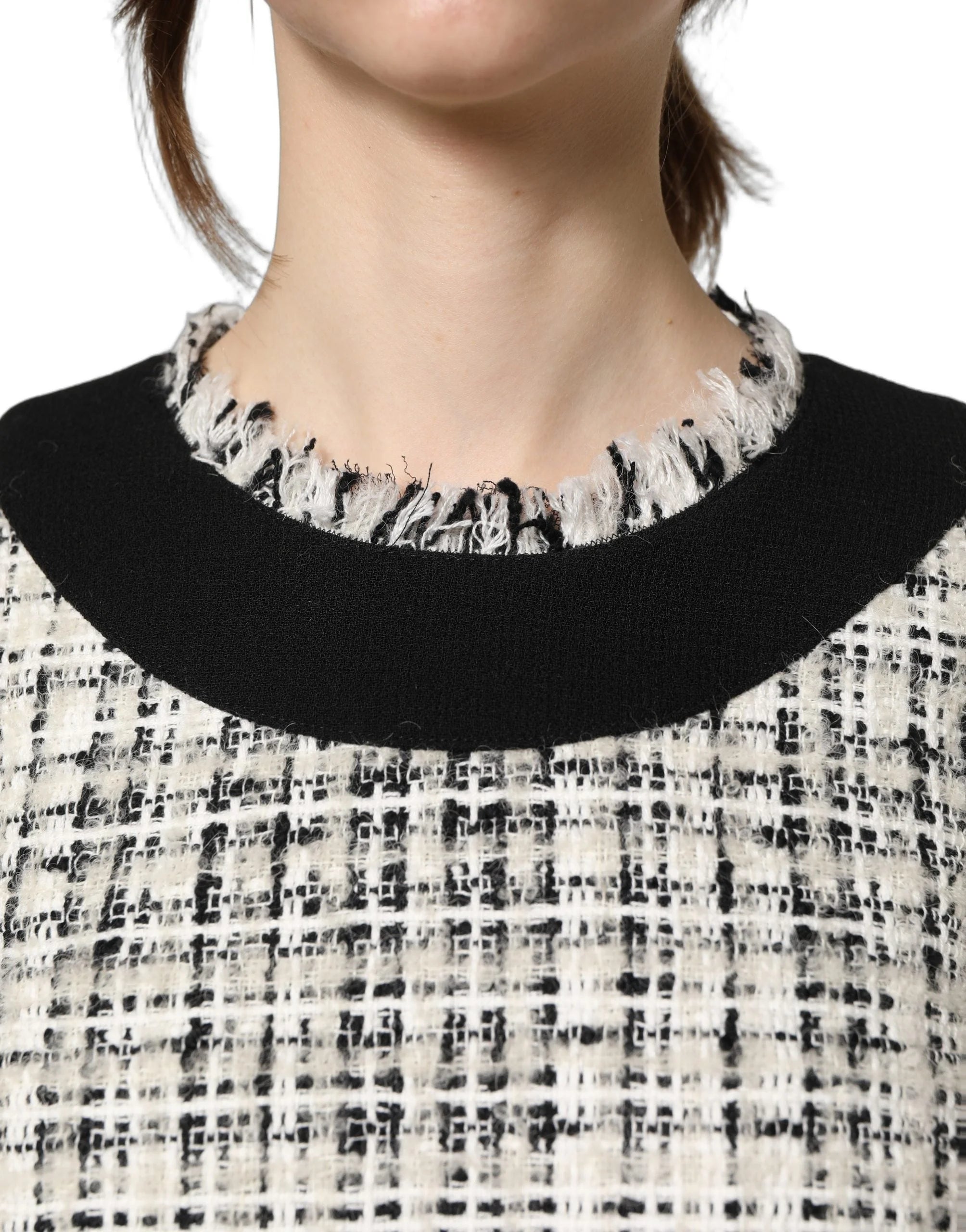 Dolce & Gabbana Black White Tweed Sheath A-line Midi Dress - IT36|XXS