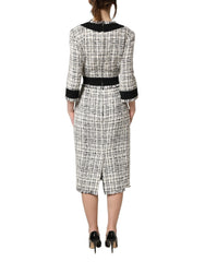 Dolce & Gabbana Black White Tweed Sheath A-line Midi Dress - IT36|XXS