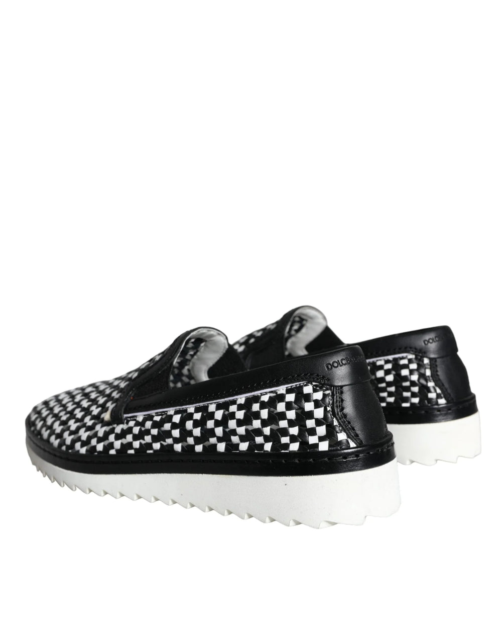 Dolce & Gabbana Black White Weaved Slip On Men Loafers Shoes - EU41.5/US8.5 - Flats