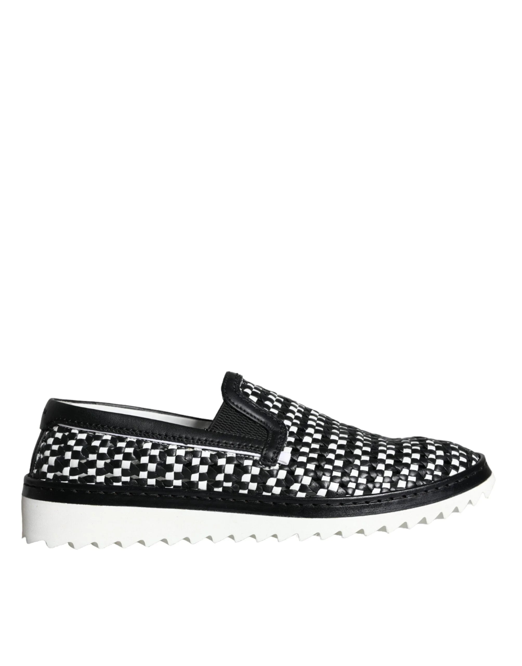 Dolce & Gabbana Black White Weaved Slip On Men Loafers Shoes - EU41.5/US8.5 - Flats