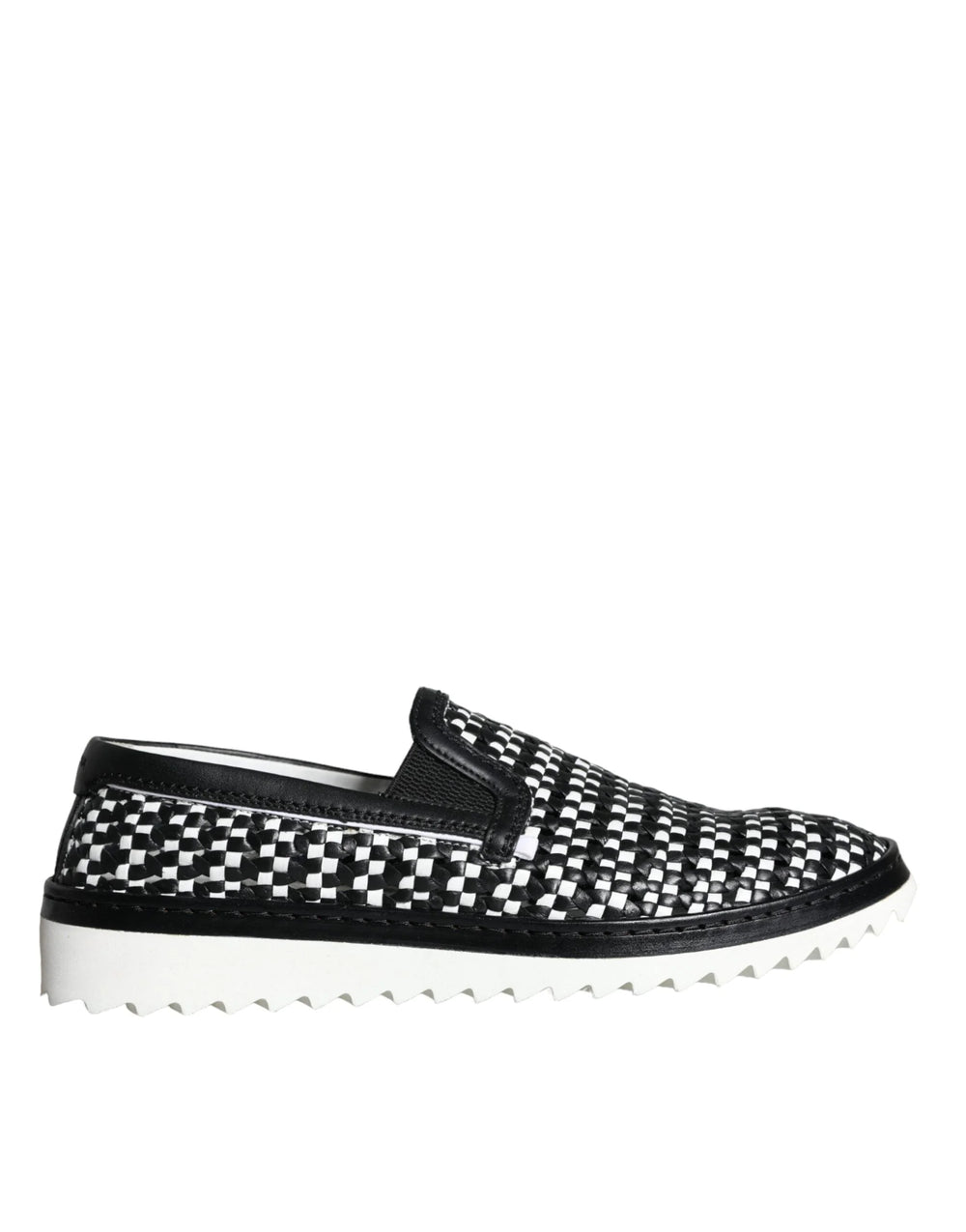 Dolce & Gabbana Black White Weaved Slip On Men Loafers Shoes - EU41.5/US8.5 - Flats