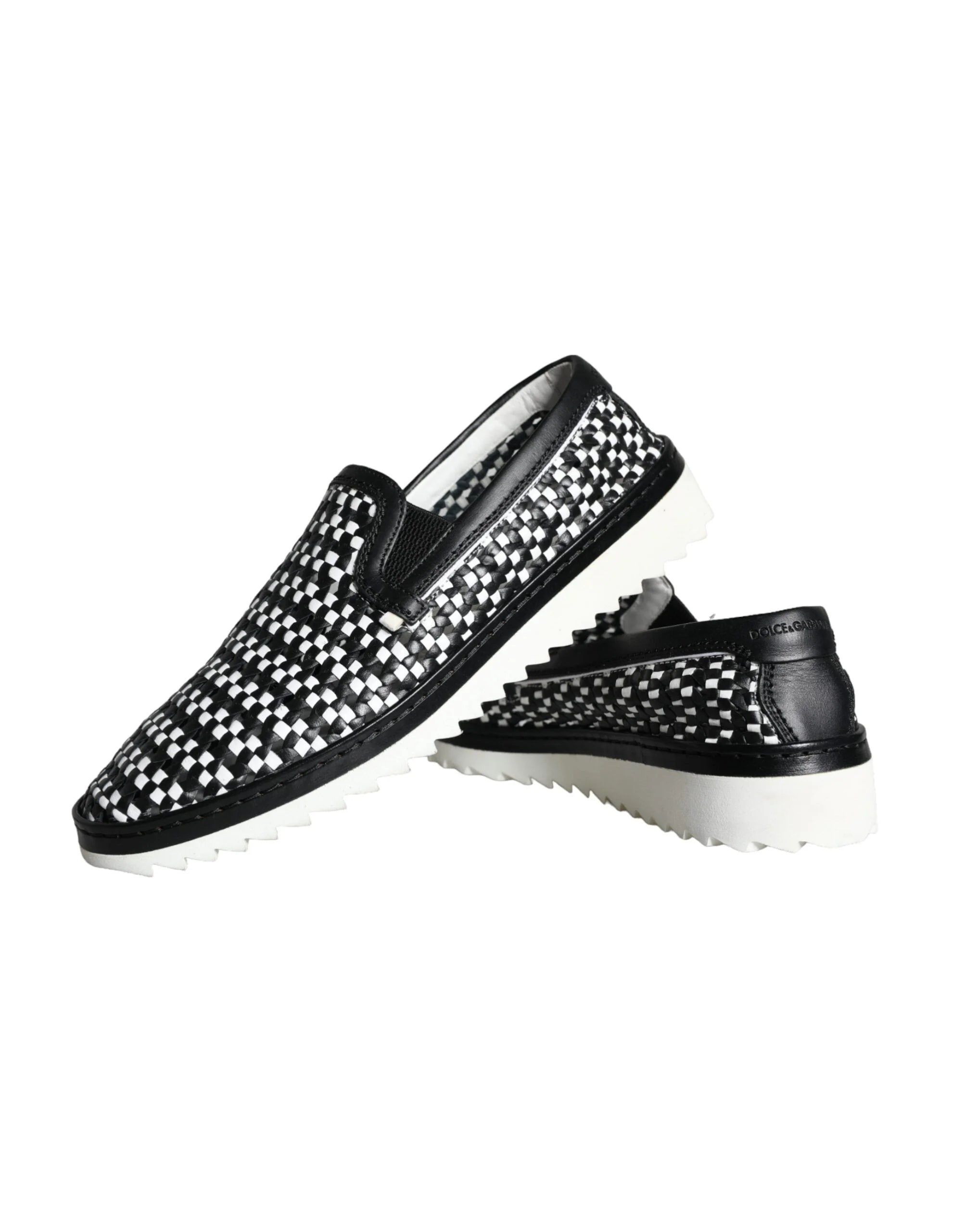 Dolce & Gabbana Black White Weaved Slip On Men Loafers Shoes - EU41.5/US8.5 - Flats