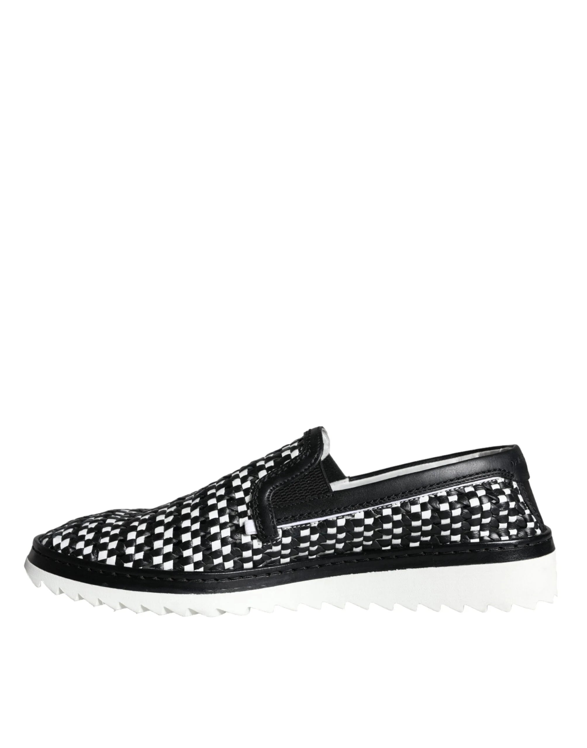 Dolce & Gabbana Black White Weaved Slip On Men Loafers Shoes - EU41.5/US8.5 - Flats