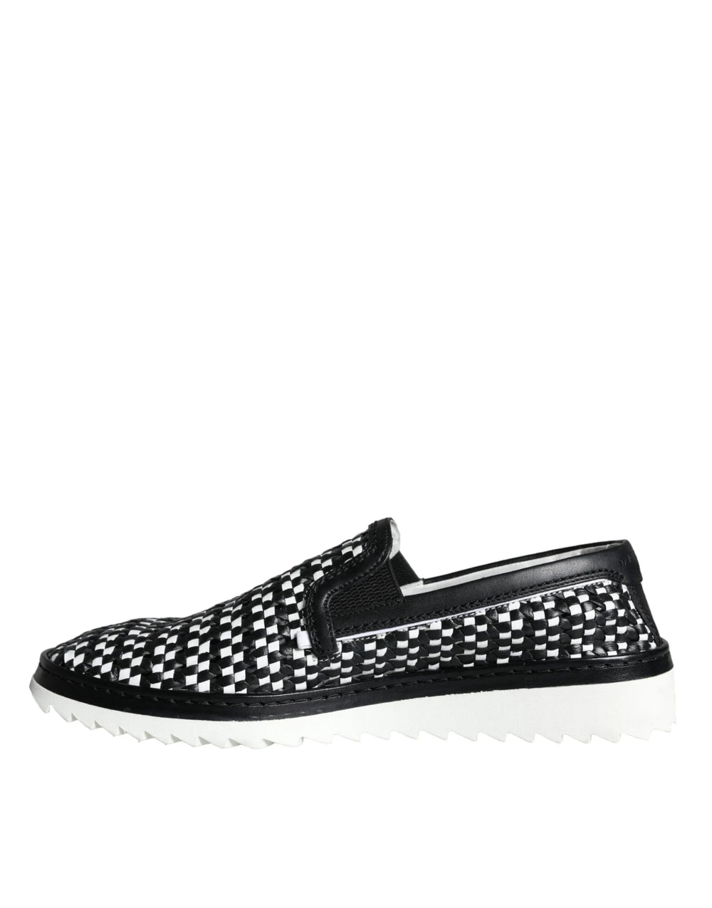 Dolce & Gabbana Black White Weaved Slip On Men Loafers Shoes - EU41.5/US8.5 - Flats