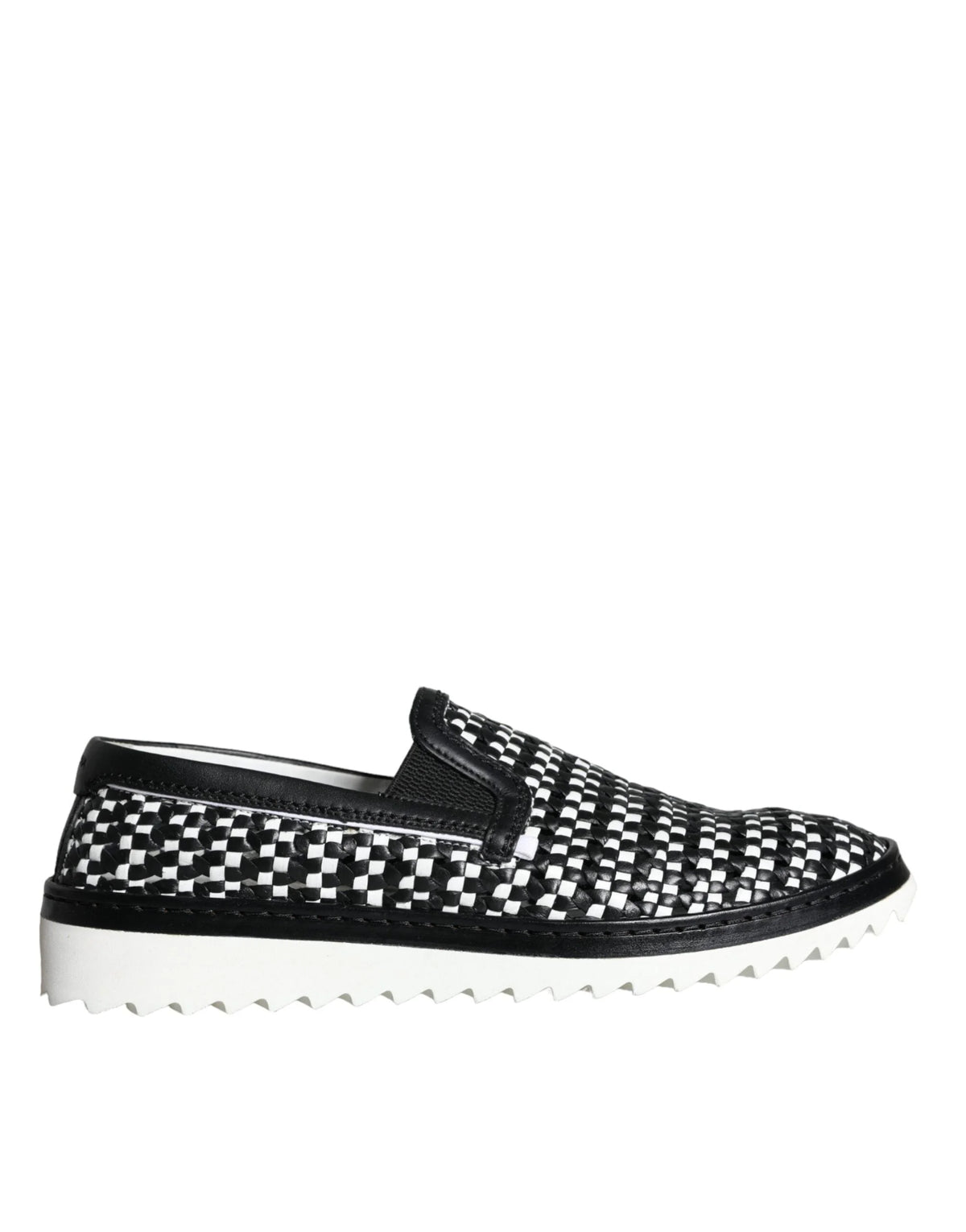 Dolce & Gabbana Black White Weaved Slip On Men Loafers Shoes - EU41.5/US8.5 - Flats