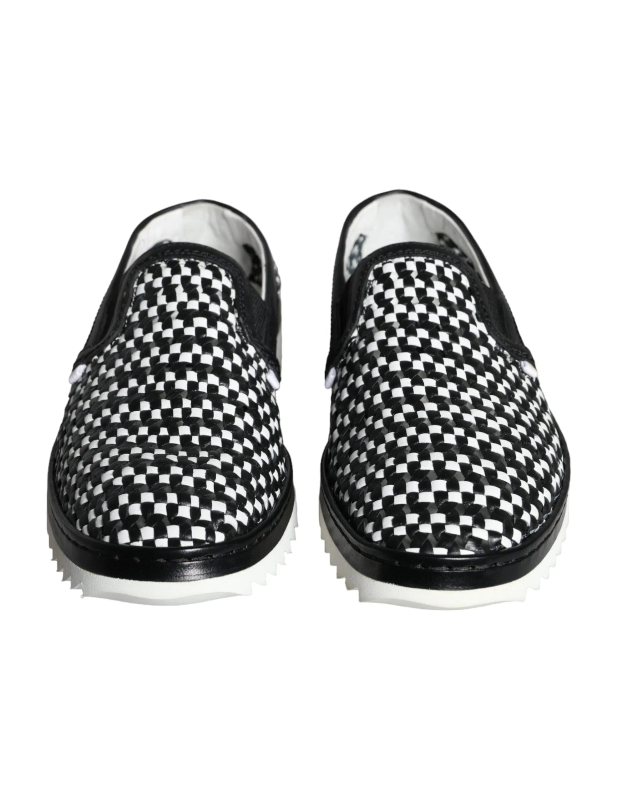 Dolce & Gabbana Black White Weaved Slip On Men Loafers Shoes - EU41.5/US8.5 - Flats