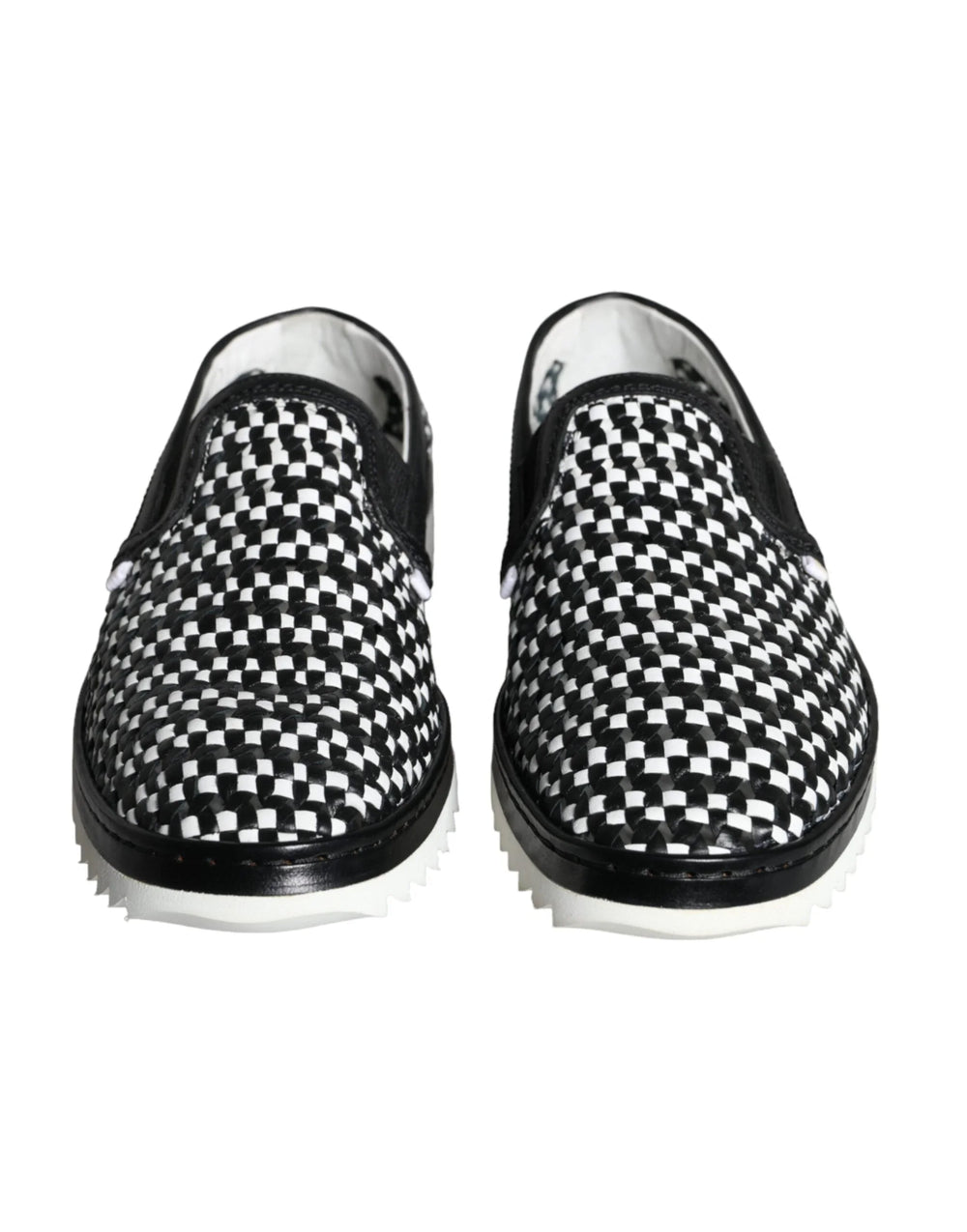 Dolce & Gabbana Black White Weaved Slip On Men Loafers Shoes - EU41.5/US8.5 - Flats