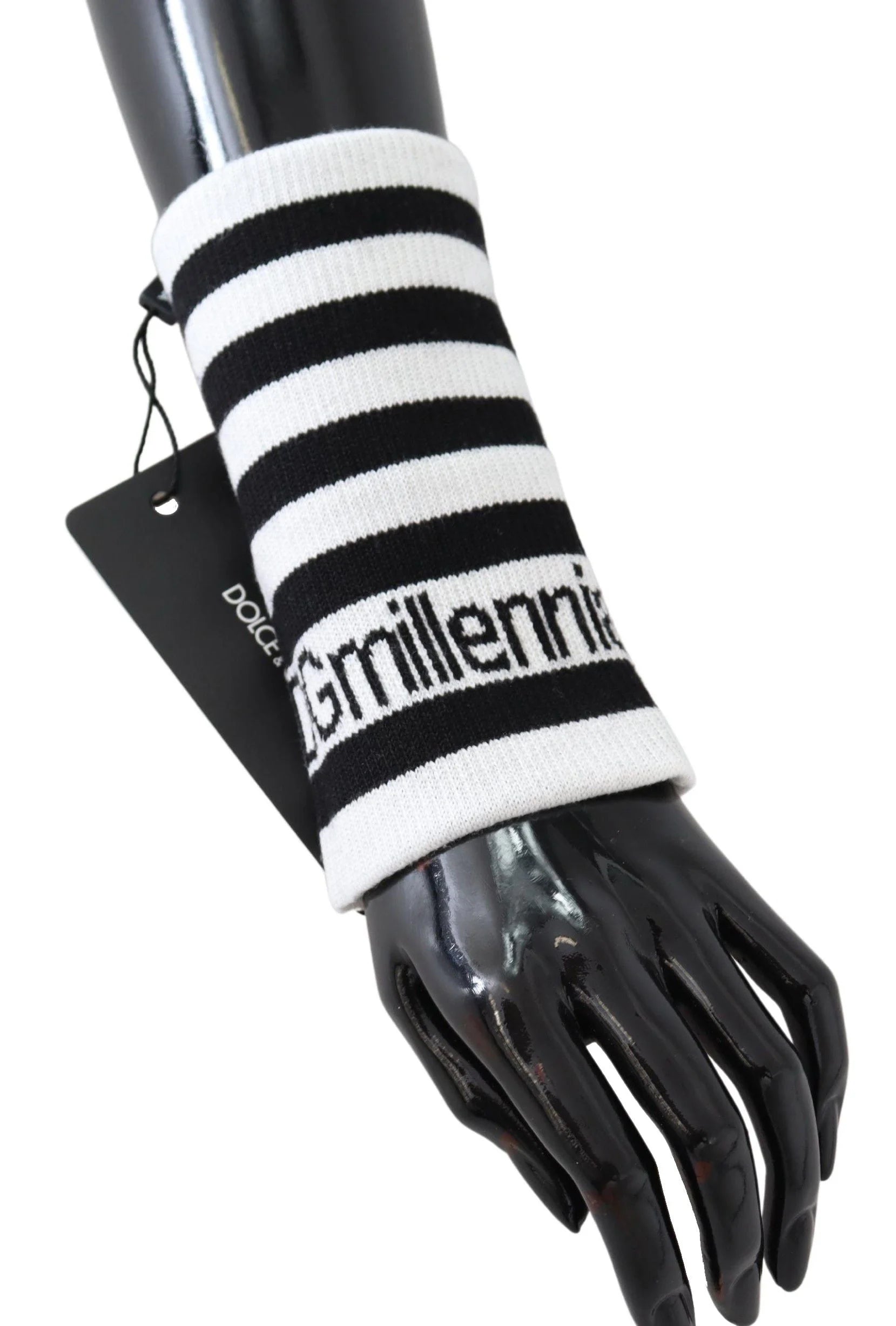 Dolce & Gabbana Black White Wool DGMillennials Wristband Wrap - Gloves & Mittens