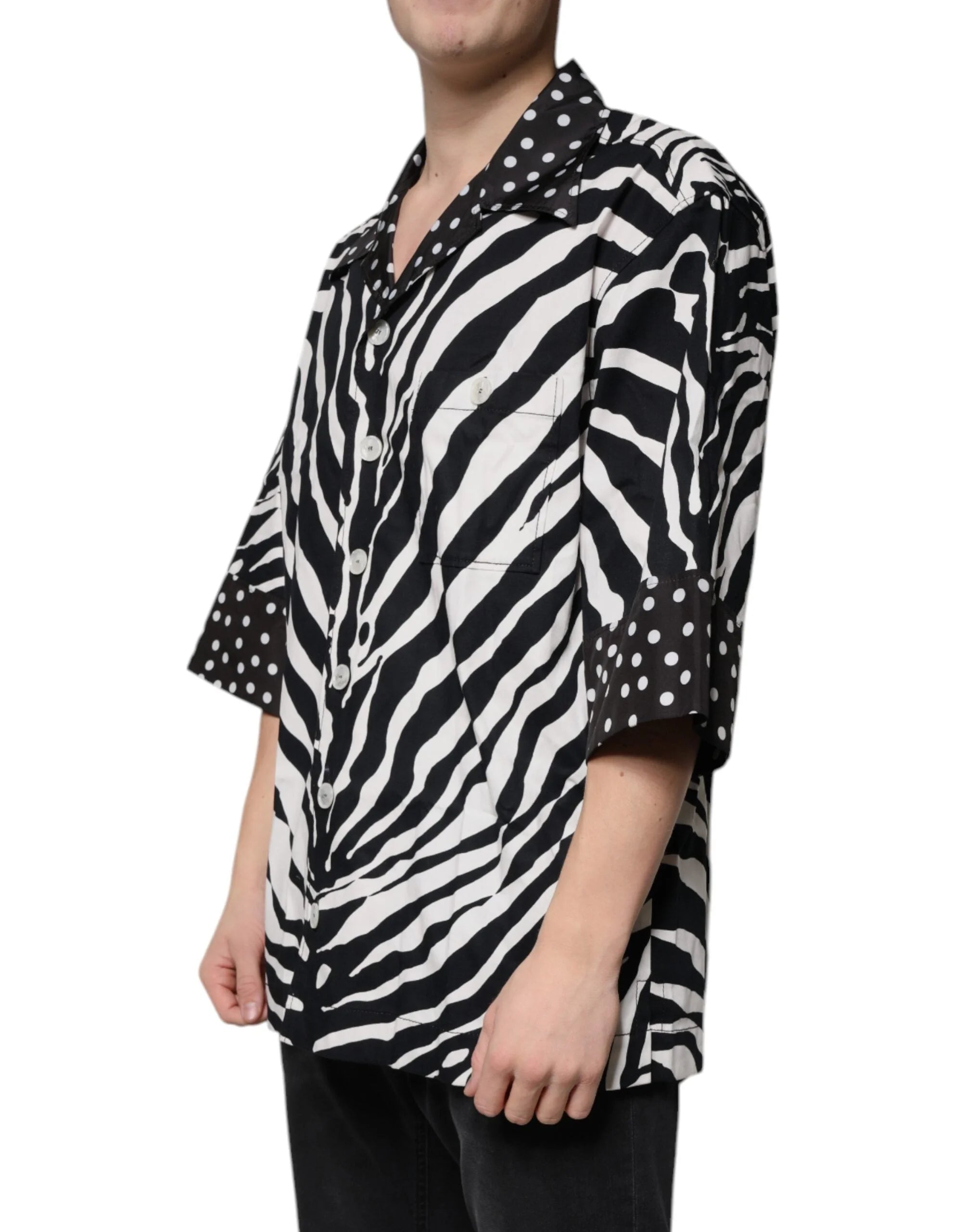 Dolce & Gabbana Black White Zebra Button Down Oversize Shirt - Shirts