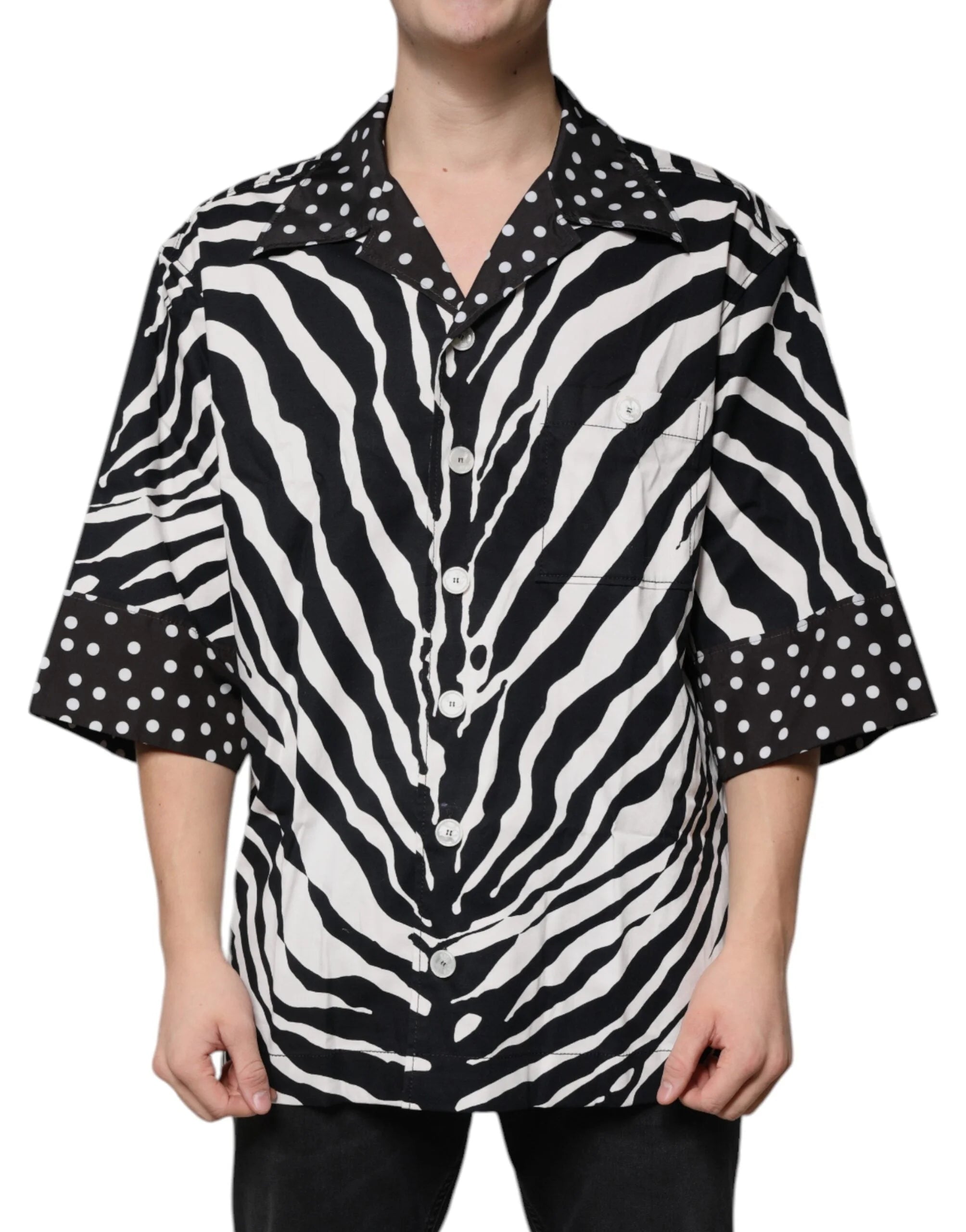 Dolce & Gabbana Black White Zebra Button Down Oversize Shirt - Shirts