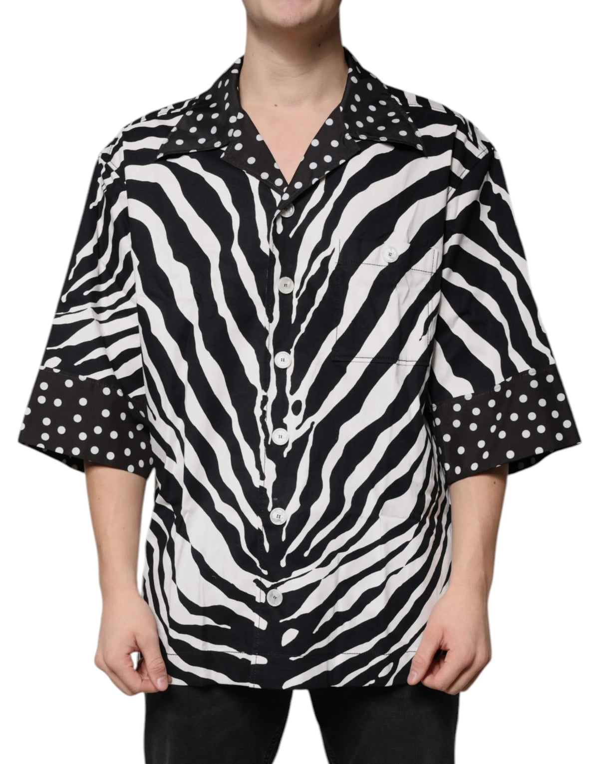 Dolce & Gabbana Black White Zebra Button Down Oversize Shirt - Shirts