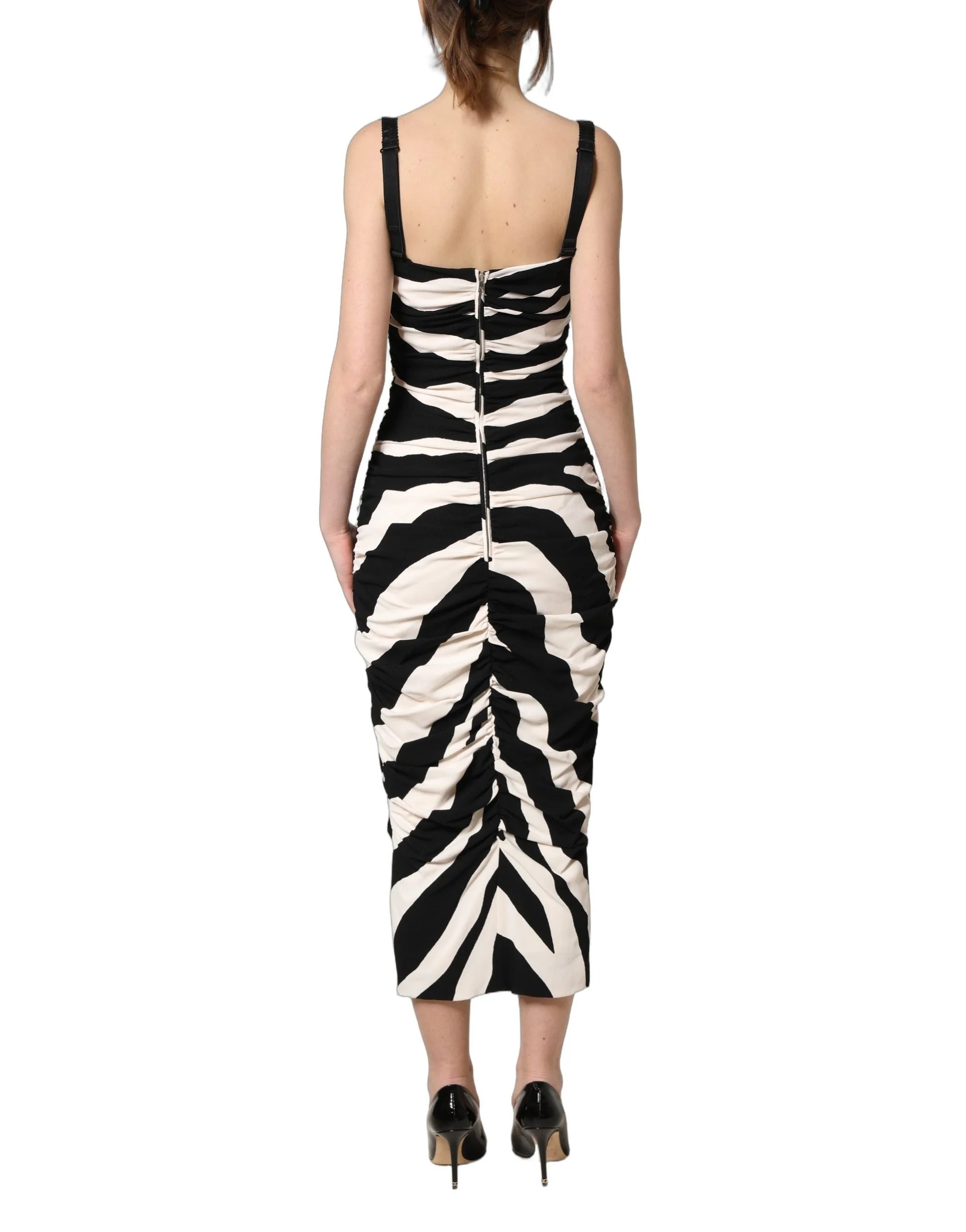 Dolce & Gabbana Black White Zebra Cady Calf Length Dress - IT36|XXS