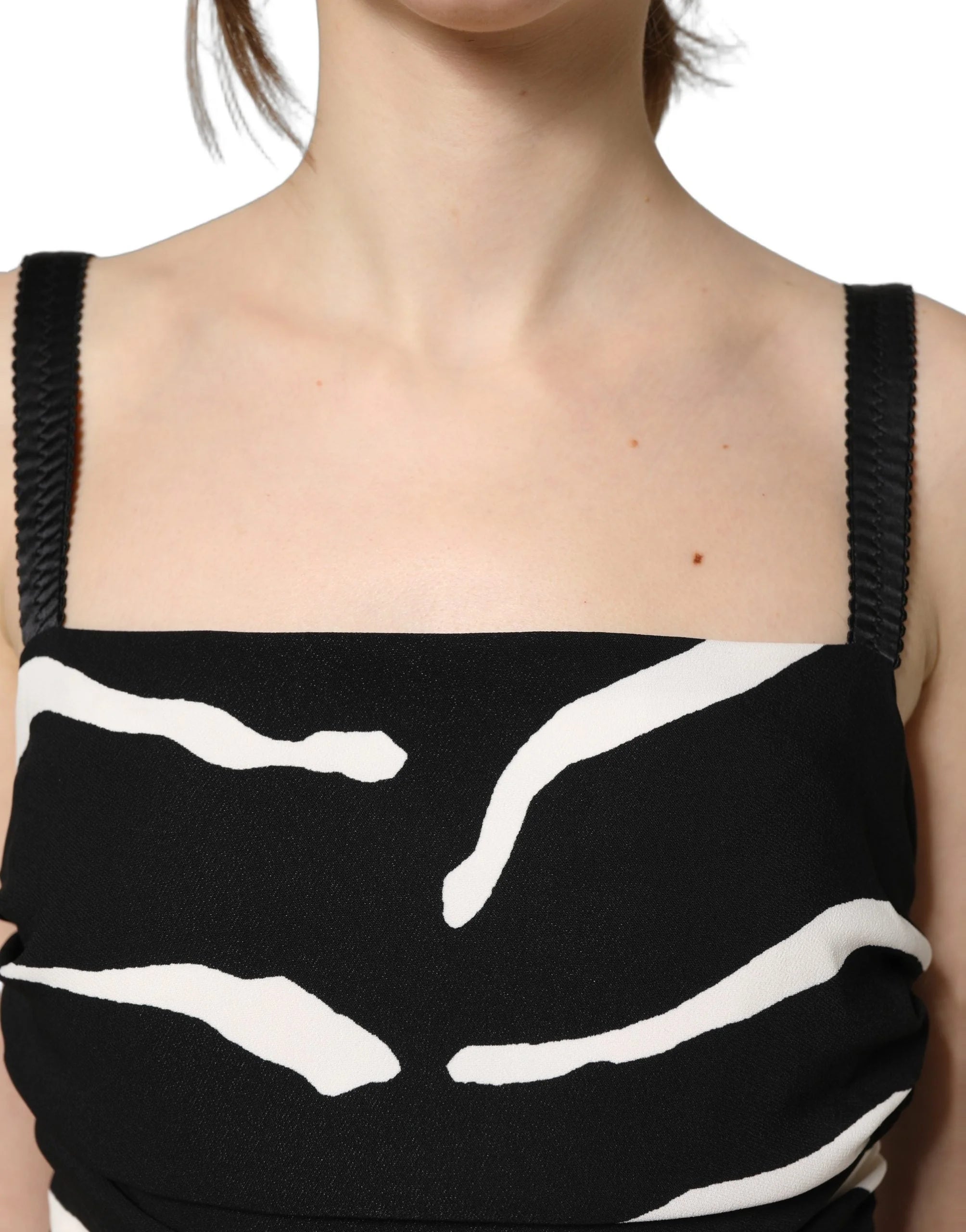 Dolce & Gabbana Black White Zebra Cady Calf Length Dress - IT36|XXS
