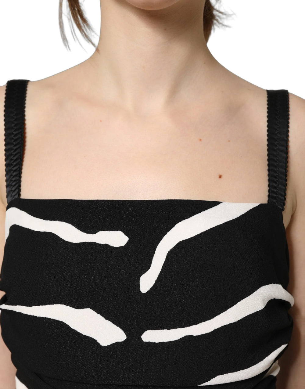 Dolce & Gabbana Black White Zebra Cady Calf Length Dress - IT36|XXS