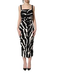 Dolce & Gabbana Black White Zebra Cady Calf Length Dress - IT36|XXS