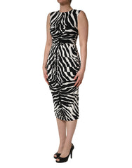 Dolce & Gabbana Černo-Bílé Zebra Cady Šaty do Délky pod Kolena - IT40|S