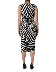 Dolce & Gabbana Černo-Bílé Zebra Cady Šaty do Délky pod Kolena - IT40|S