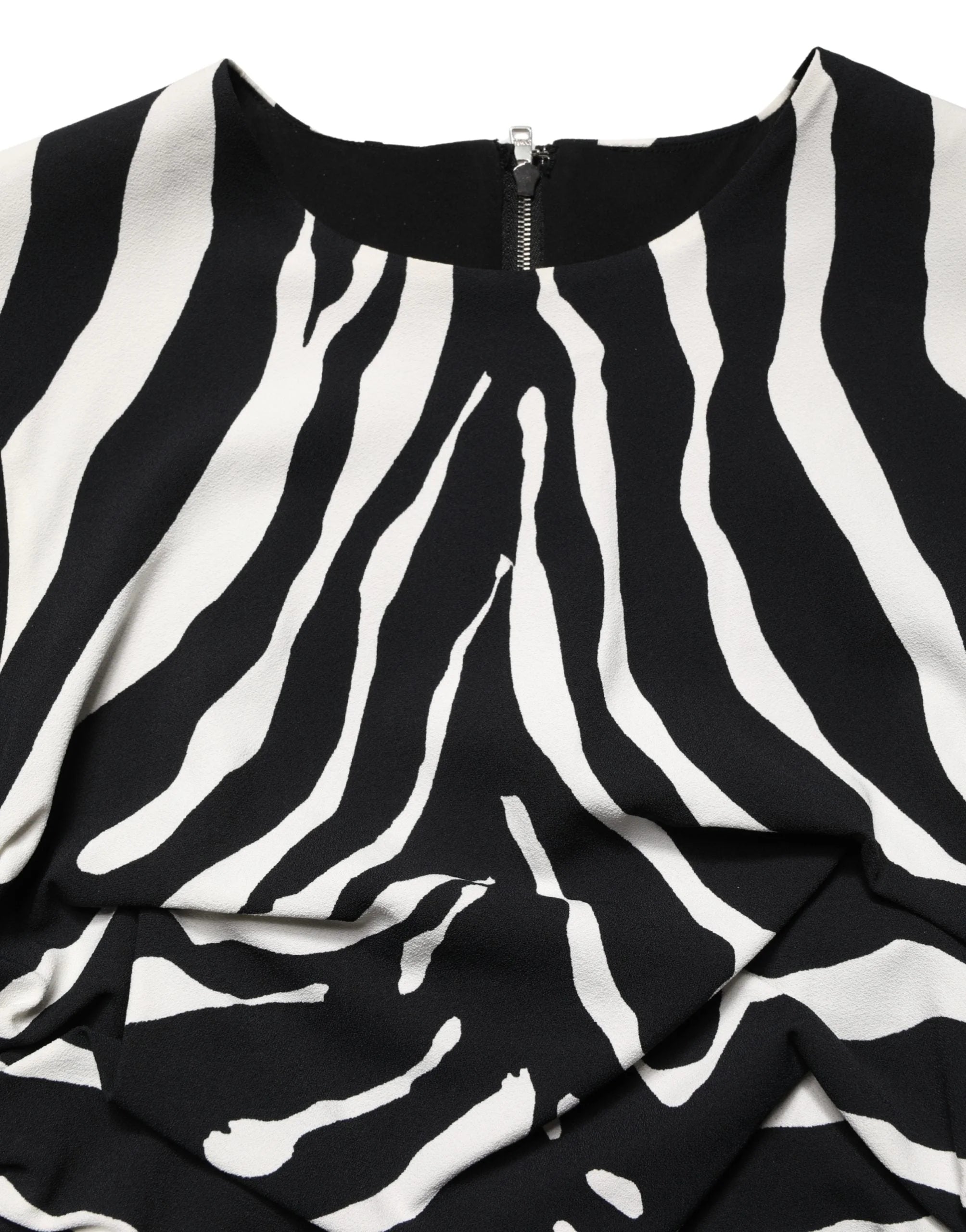 Dolce & Gabbana Černo-Bílé Zebra Cady Šaty do Délky pod Kolena - IT40|S