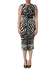 Dolce & Gabbana Černo-Bílé Zebra Cady Šaty do Délky pod Kolena - IT40|S