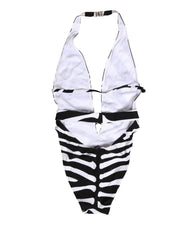 Dolce & Gabbana fekete-fehér, zebra mintás, mély V-nyakú fürdőruha