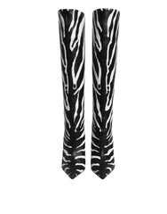 Dolce & Gabbana Black White Zebra Heels High Boots Shoes - EU35/US4.5