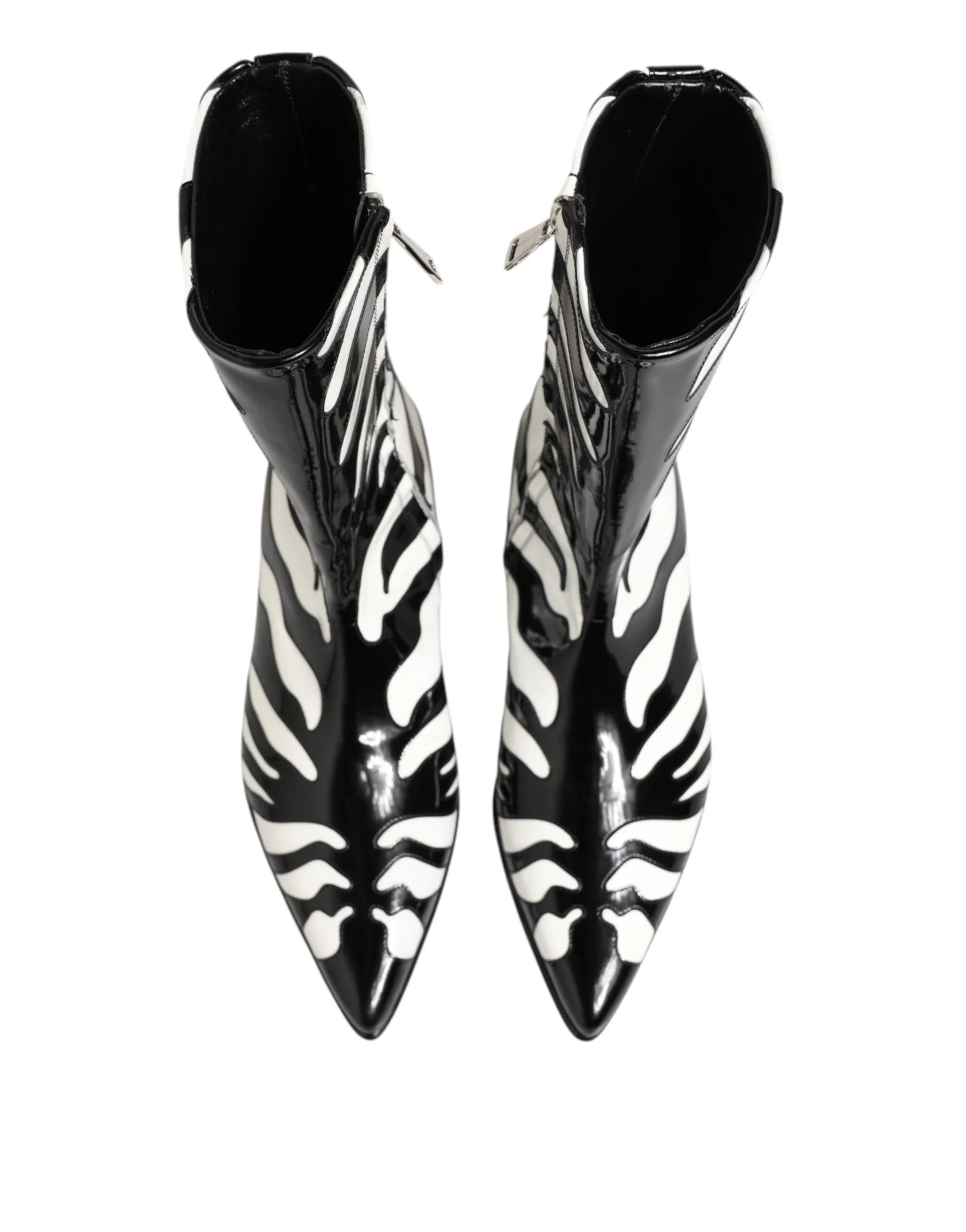 Dolce & Gabbana Black White Zebra Leather Mid Calf Boots Shoes - EU44/US11 - Boots