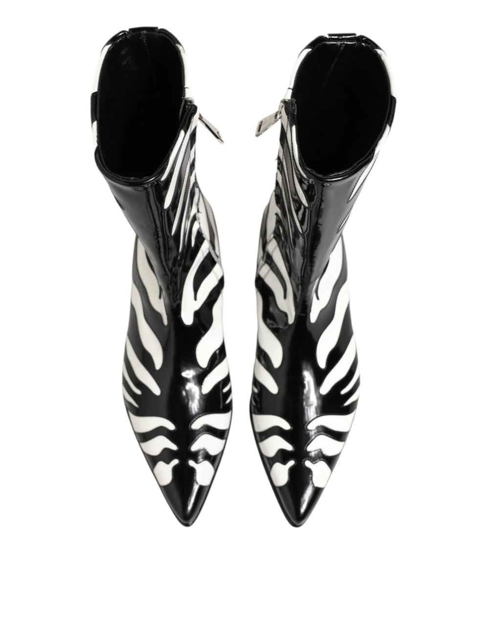 Dolce & Gabbana Black White Zebra Leather Mid Calf Boots Shoes - EU44/US11 - Boots