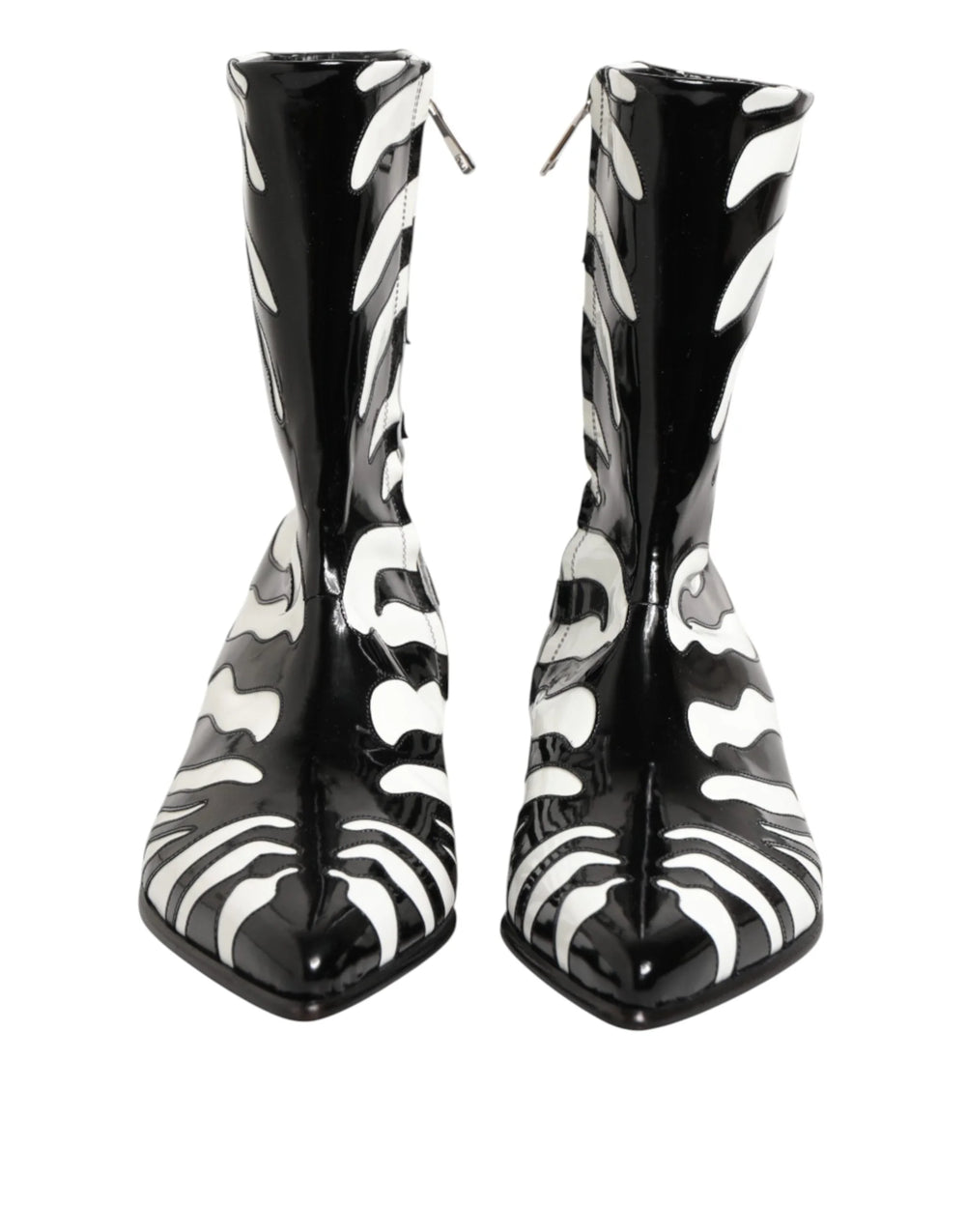 Dolce & Gabbana Black White Zebra Leather Mid Calf Boots Shoes - EU44/US11