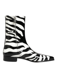 Dolce & Gabbana Black White Zebra Leather Mid Calf Boots Shoes - EU44/US11