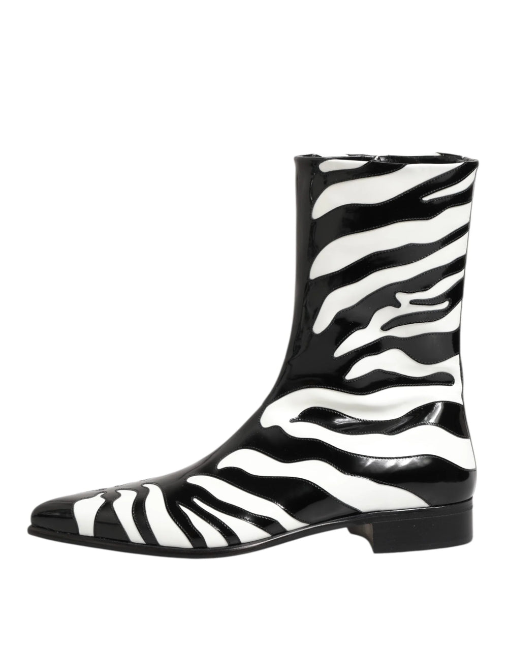 Dolce & Gabbana Black White Zebra Leather Mid Calf Boots Shoes - EU44/US11 - Boots
