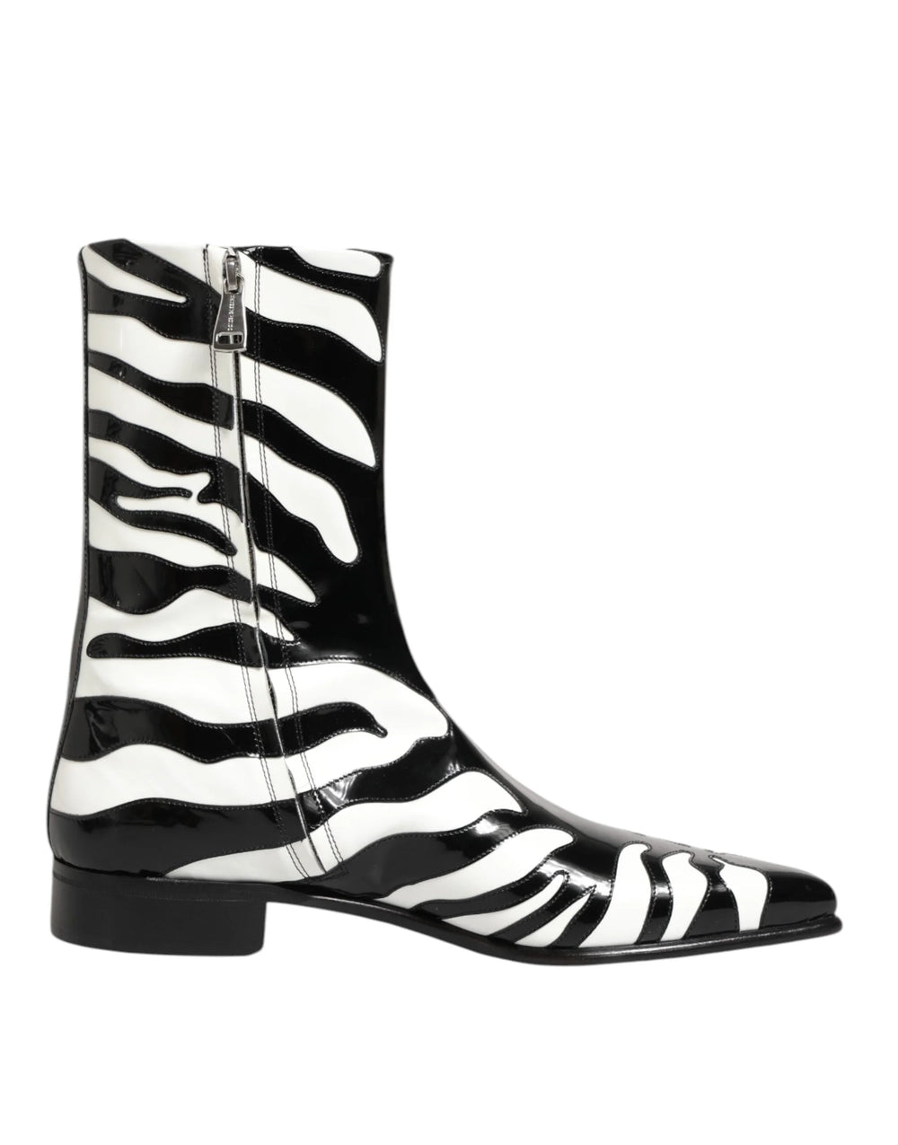 Dolce & Gabbana Black White Zebra Leather Mid Calf Boots Shoes - EU44/US11 - Boots