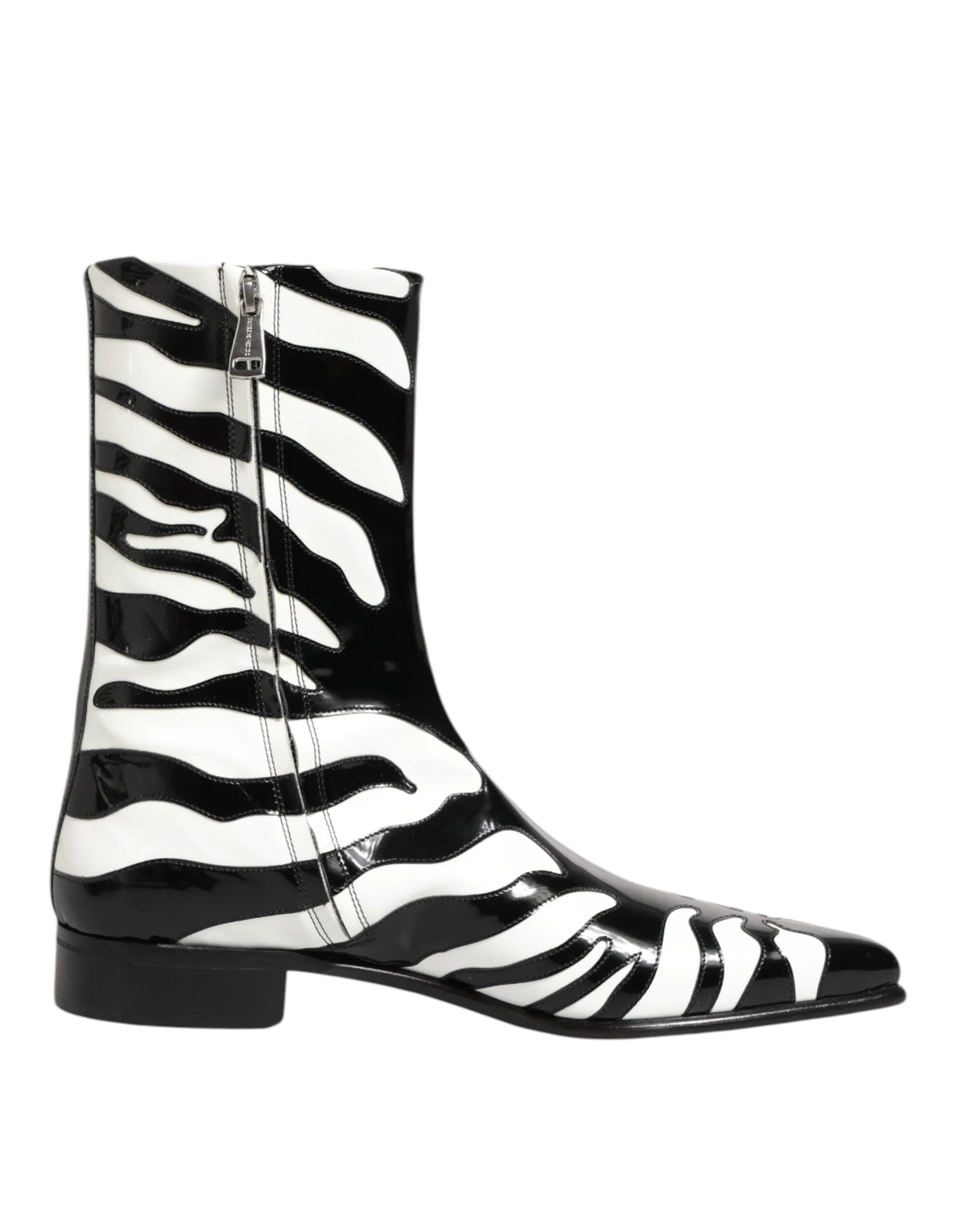 Dolce & Gabbana Black White Zebra Leather Mid Calf Boots Shoes - EU44/US11 - Boots