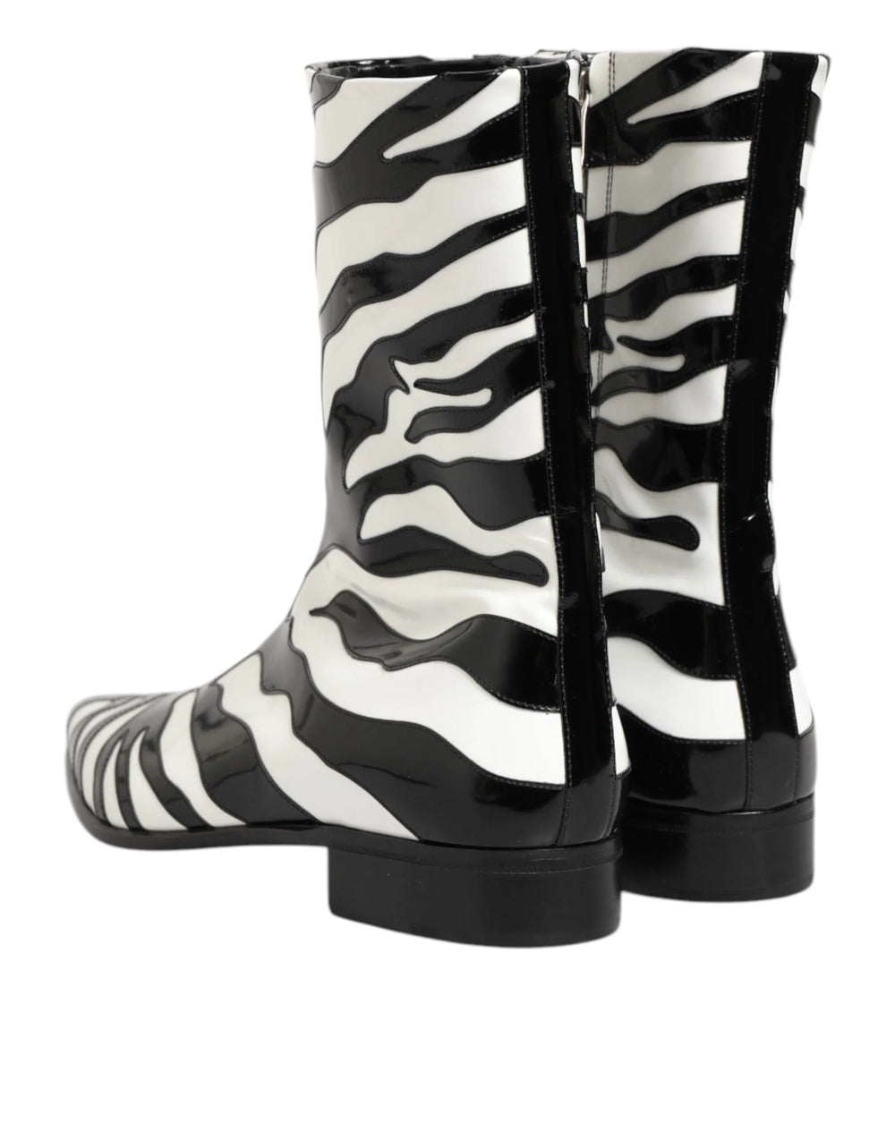 Dolce & Gabbana Black White Zebra Leather Mid Calf Boots Shoes - EU44/US11 - Boots