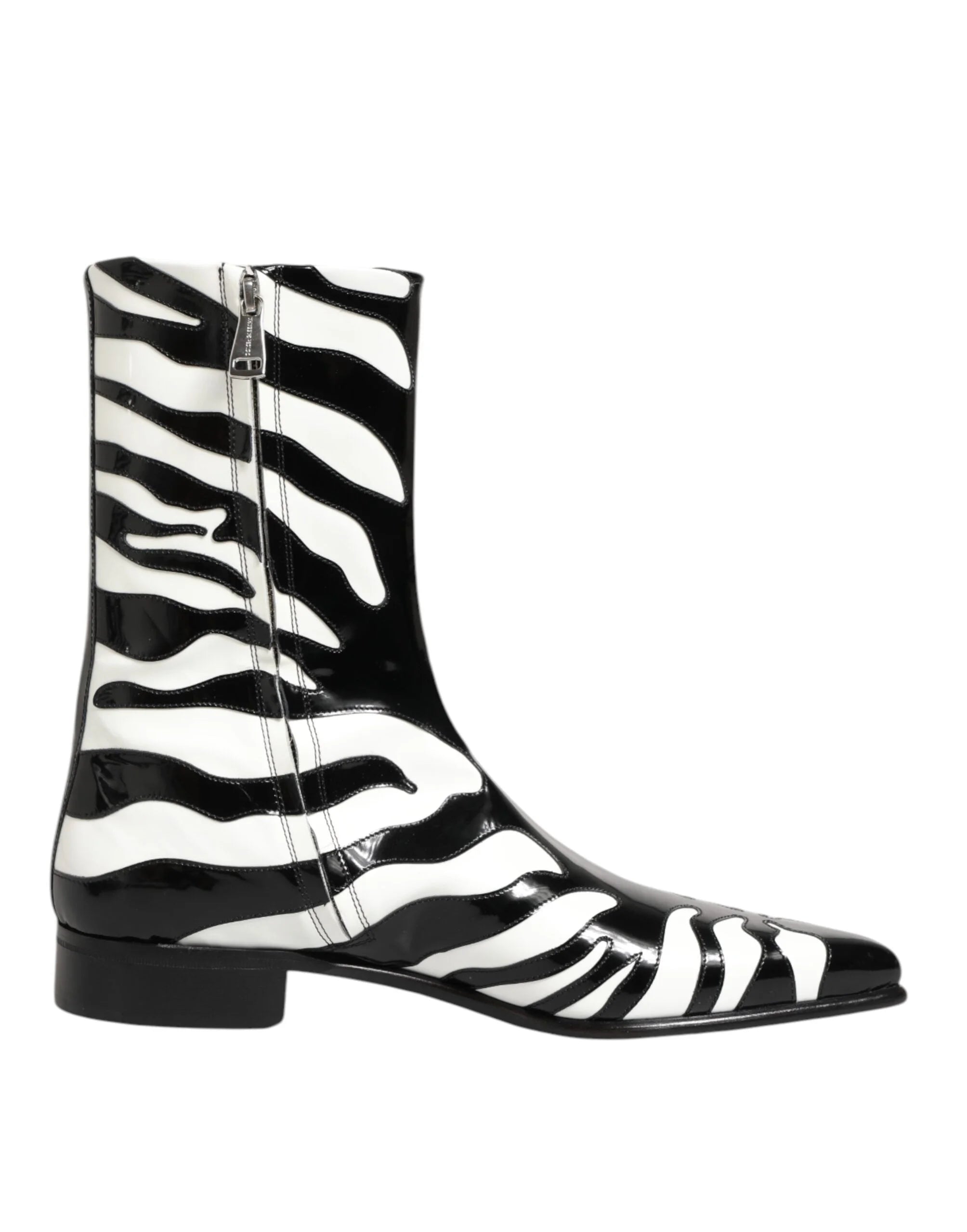 Dolce & Gabbana Black White Zebra Leather Mid Calf Boots Shoes - EU44/US11 - Boots