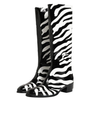 Dolce & Gabbana Black White Zebra Over The Calf Boots Shoes - EU44/US11 - Boots