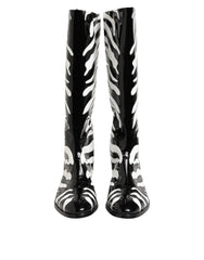 Dolce & Gabbana Black White Zebra Over The Calf Boots Shoes - EU44/US11 - Boots