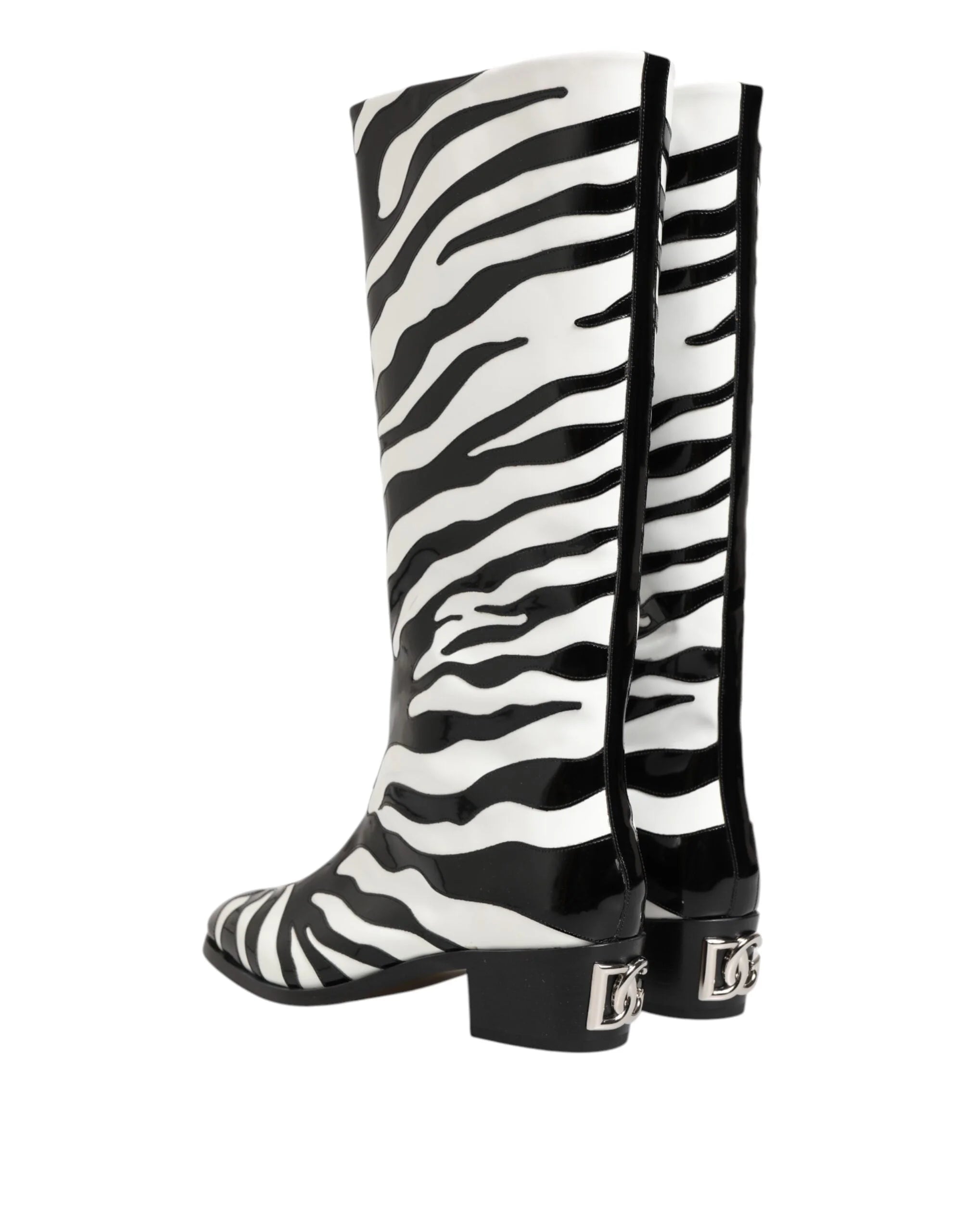 Dolce & Gabbana Black White Zebra Over The Calf Boots Shoes - EU44/US11 - Boots