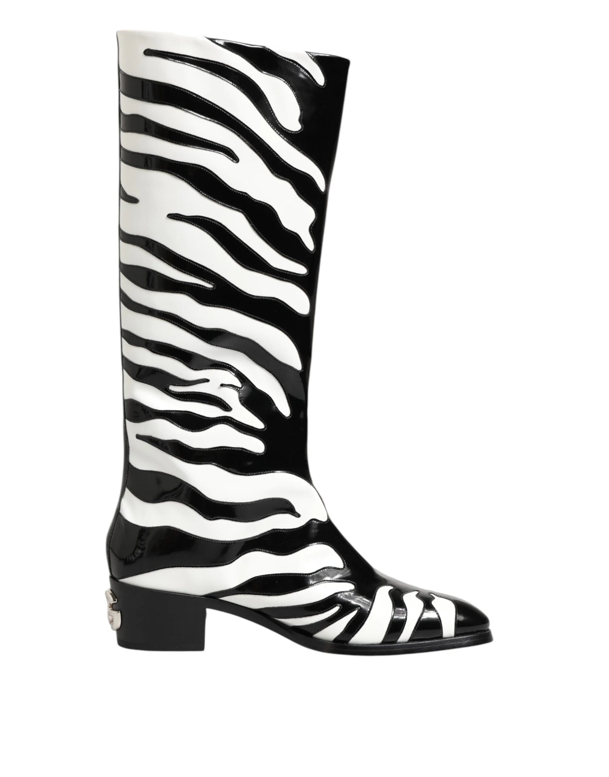 Dolce & Gabbana Black White Zebra Over The Calf Boots Shoes - EU44/US11 - Boots