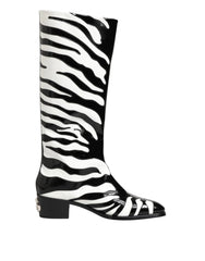 Dolce & Gabbana Black White Zebra Over The Calf Boots Shoes - EU44/US11 - Boots