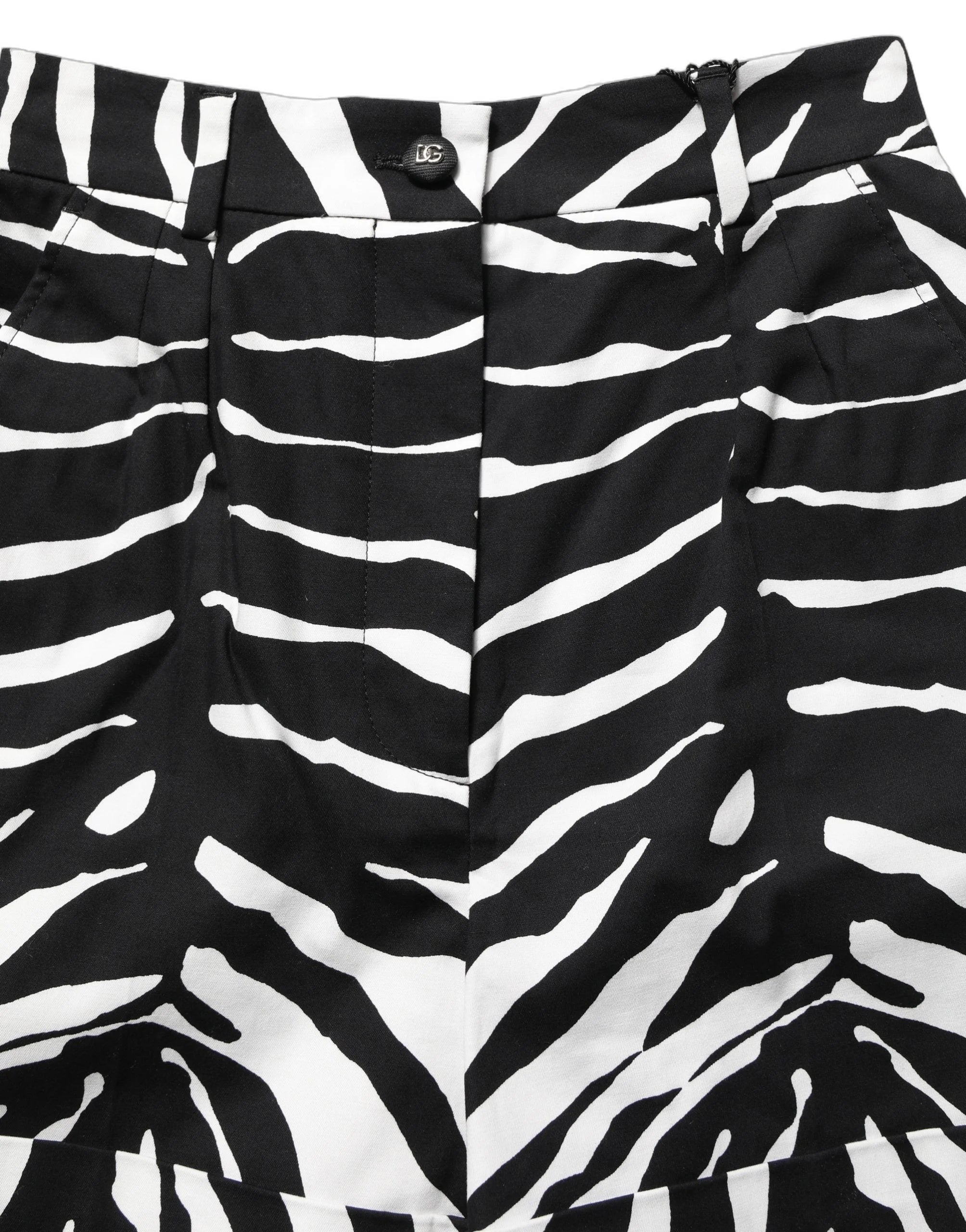 Dolce & Gabbana Black White Zebra Print Cotton High Waist Shorts - IT36|XXS