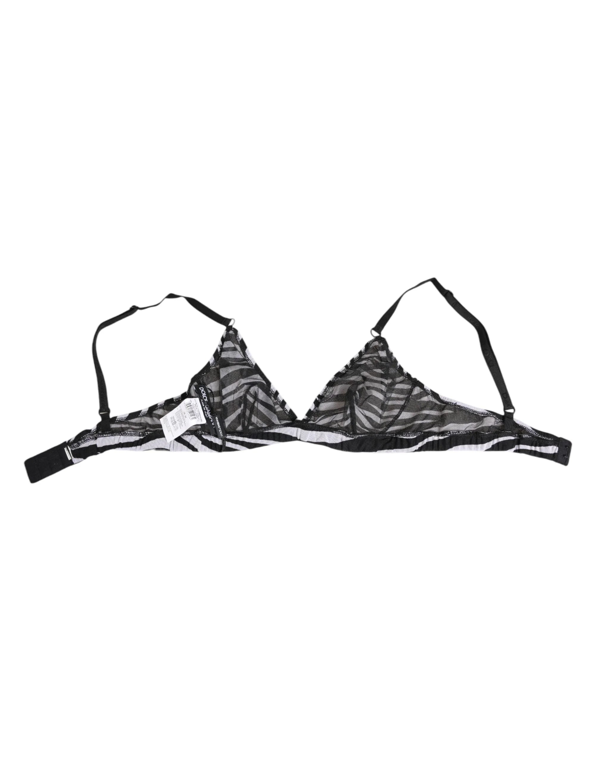 Dolce & Gabbana Black White Zebra Print Sheer Mesh Bralette Underwear - IT2 | S