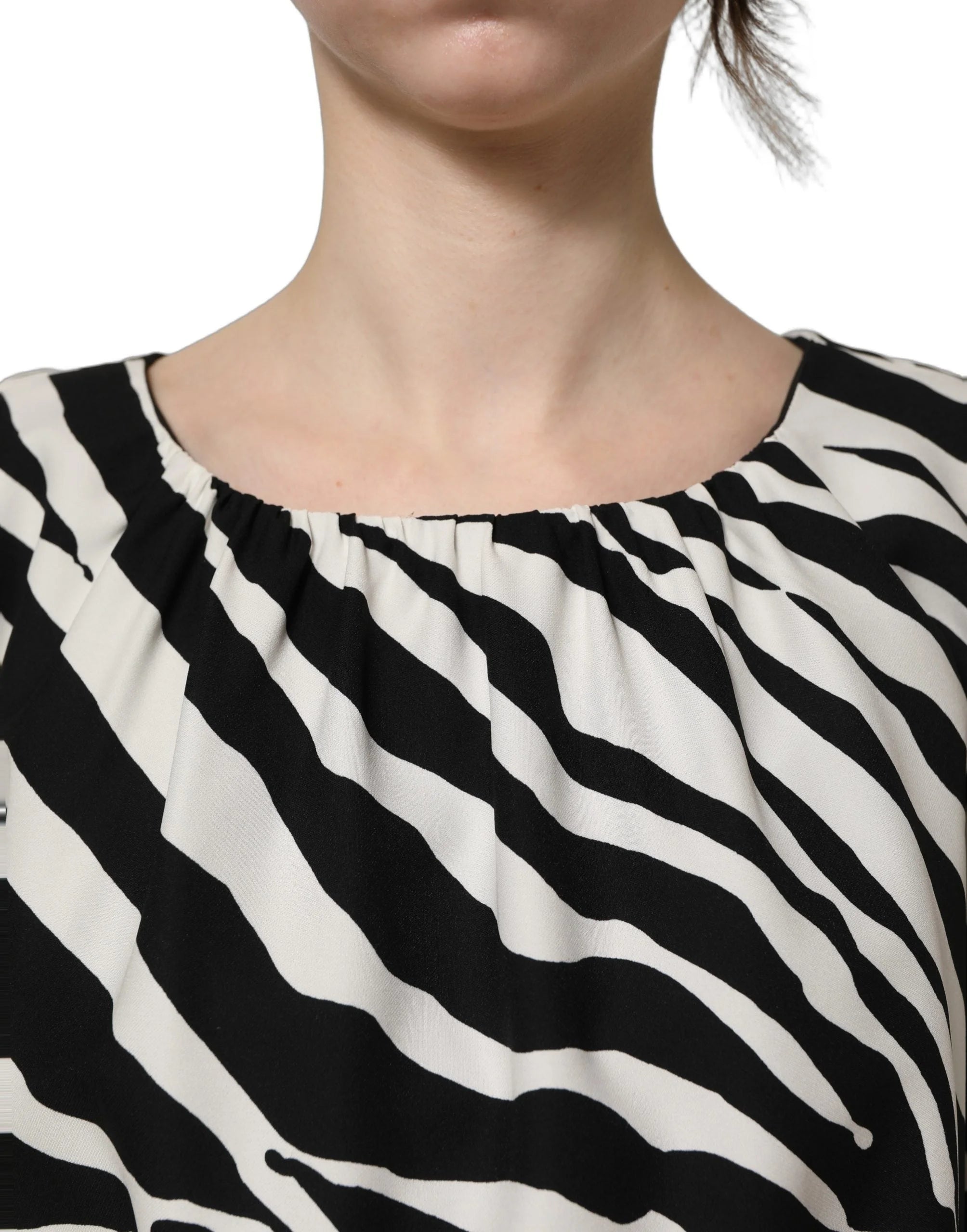 Dolce & Gabbana Black White Zebra Ruched Silk Mini Dress - IT40|S