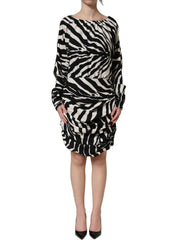 Dolce & Gabbana Black White Zebra Ruched Silk Mini Dress - IT40|S