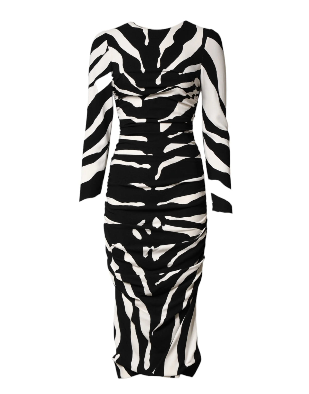 Dolce & Gabbana Black White Zebra Viscose Sheath Midi Dress
