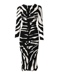 Dolce & Gabbana Black White Zebra Viscose Sheath Midi Dress