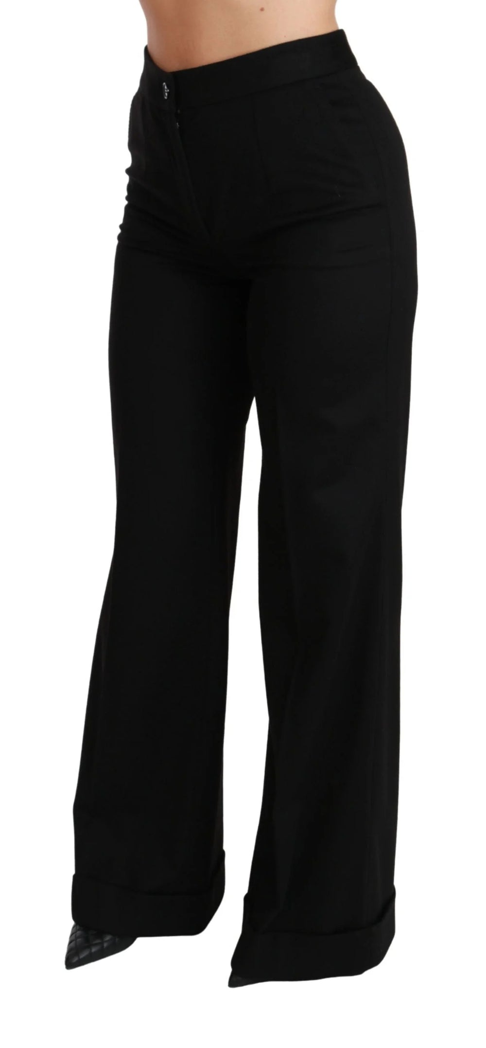 Dolce & Gabbana Black Wide Leg Flared Trouser Cashmere Pants - Trousers