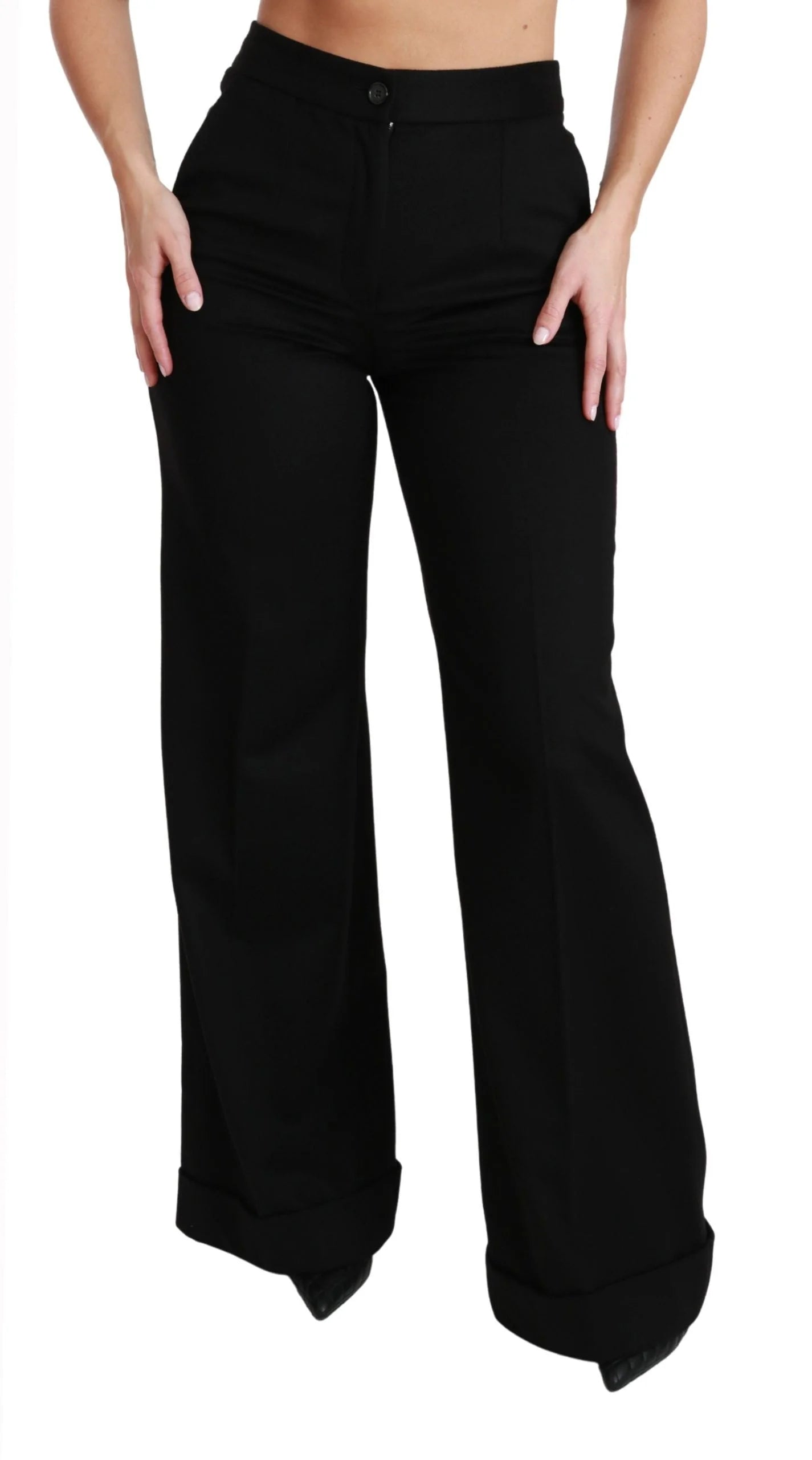 Dolce & Gabbana Black Wide Leg Flared Trouser Cashmere Pants - Trousers