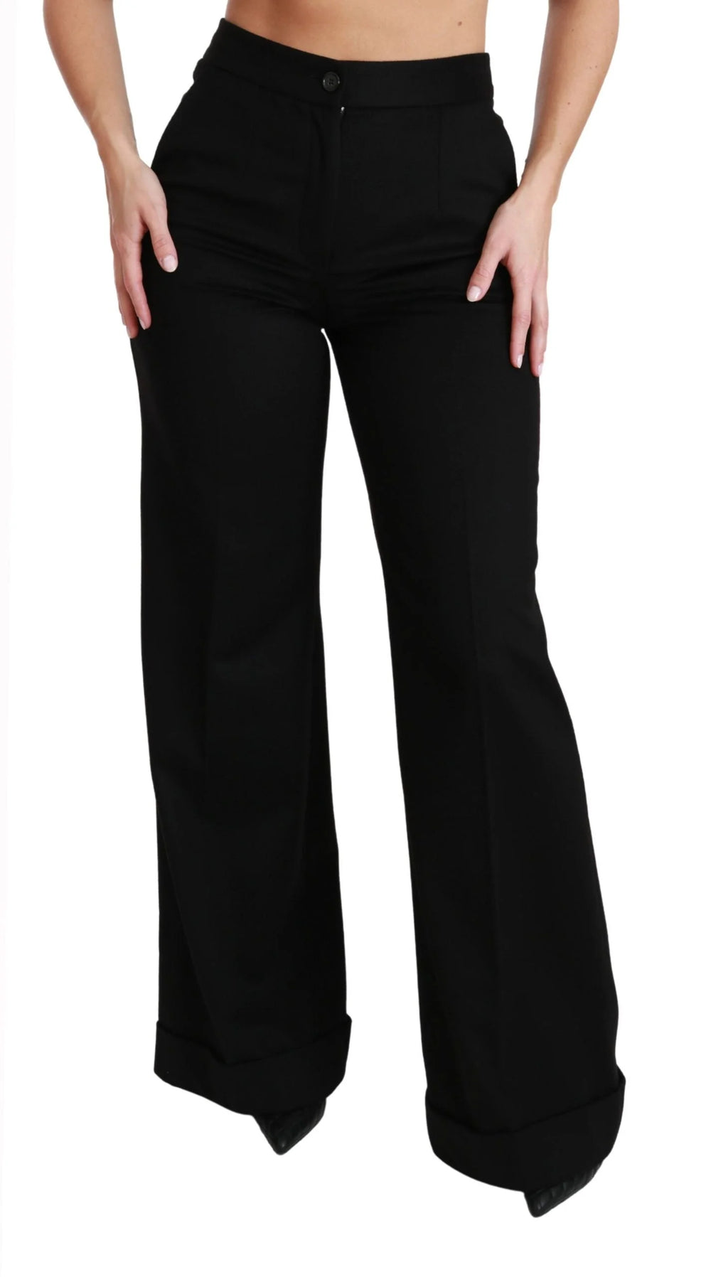 Dolce & Gabbana Black Wide Leg Flared Trouser Cashmere Pants - Trousers