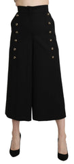 Dolce & Gabbana Black Wide Wool Leg Cropped Trouser Pant - IT36 | XS - Trousers